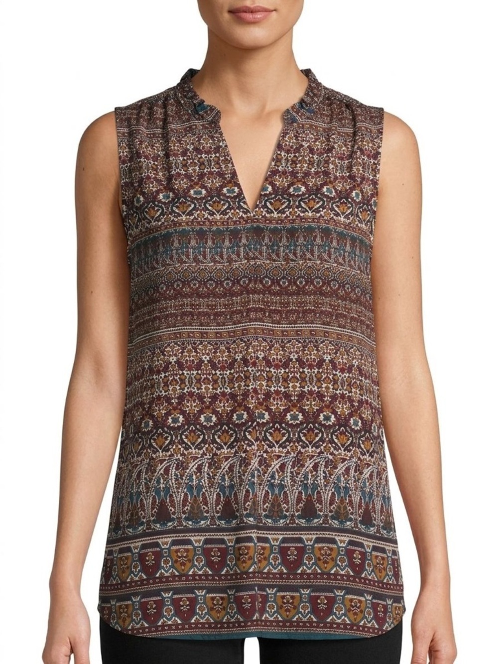 Violet & Claire Burgundy Multi-Pattern Sleeveless V-Neck Camisole